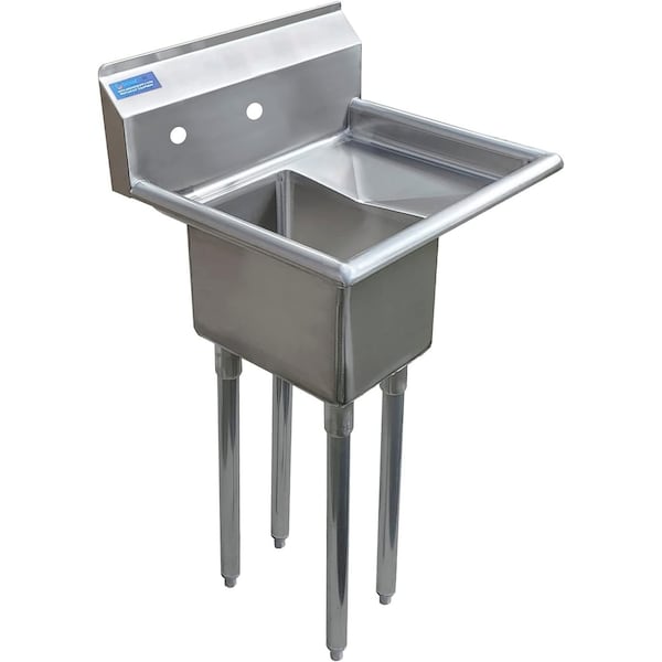 Amgood Stainless Steel 1 Compartment Utility Sink with 10 in. Right Drainboards and Faucet SINK 101410-10R - NO FAUCET - main